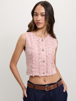 Pomelo - Tweed Crop Top - Light Pink