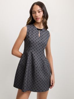 Pomelo - Polka Dot Mini Dress - Dark Grey