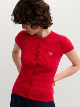 Pomelo - Button-Up Knit Cardigan Top - Red
