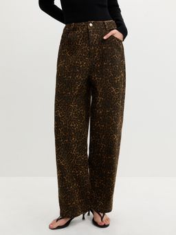Pomelo - Leopard Print Trouser - Dark Brown