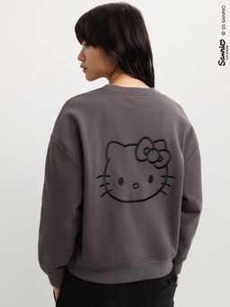 Pomelo - Hello Kitty Embroidered Sweatshirt - Dark Grey