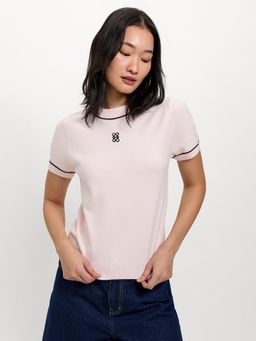 Pomelo - Embroidered Knit T-shirt - Light Pink