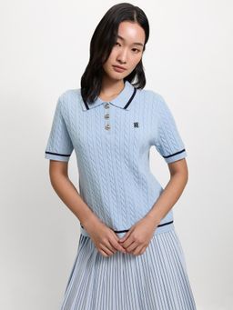 Pomelo - Knit Polo T-shirt - Baby Blue