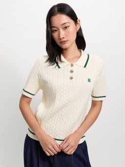 Pomelo - Knit Polo T-shirt - Cream