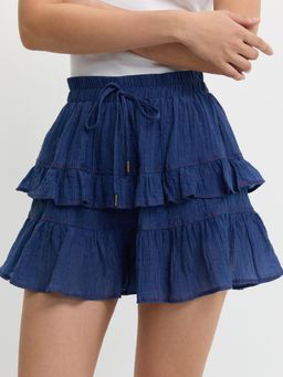 Pomelo - Frill Tiered Shorts - Navy Blue