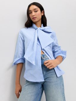 Pomelo - Stripe Tie Front Shirt - Blue