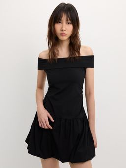 Pomelo - Off-Shoulder Flare Mini Dress - Black