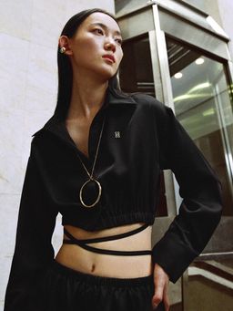 Pomelo - Tie-Up Crop Top - Black