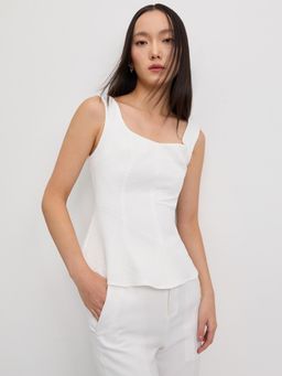 Pomelo - Textured Sleeveless Peplum Top - White