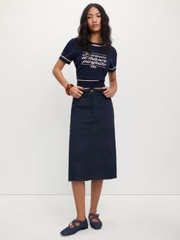 Pomelo - Graphic Print Knitted T-shirt - Navy