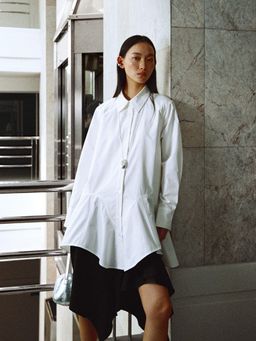 Pomelo - Asymmetric-Hem Button-Up Dress- White