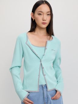 Pomelo - Faux Layer Knit Cardigan - Turquoise