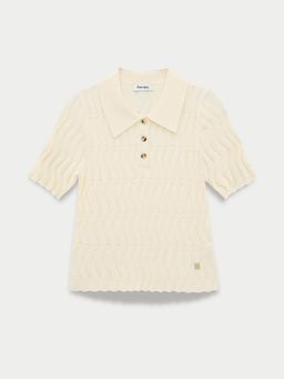 Pomelo - Embossed Wave-Knit Polo T-shirt- Ivory