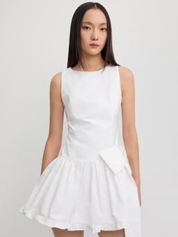 Pomelo - Ruffled-Hem Bow Dress - White