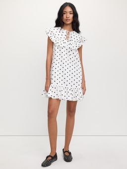 Pomelo - Polka Dot Ruffle Trim Dress - White
