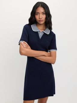 Pomelo - Layered Zip Collar Dress - Navy