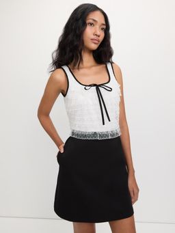 Pomelo - Lace Trim Sleeveless Mini Dress - Black/White