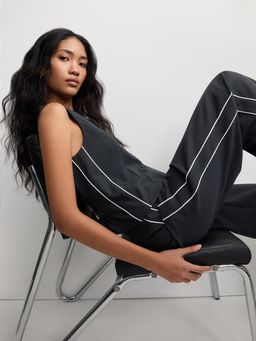 Pomelo - Contrast Trim Top - Dark Grey