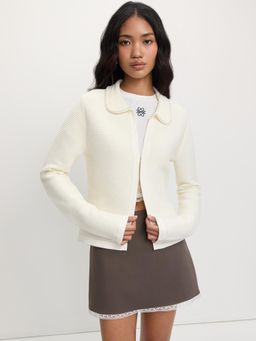Pomelo - Pearl-Trim Collar Cardigan - Ivory