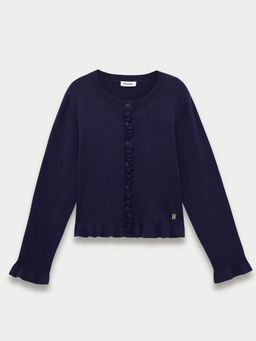 Pomelo - Frill Trim Cardigan - Navy Blue