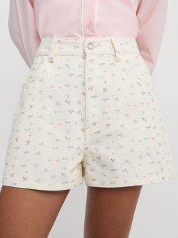 Pomelo - Floral Embroidered Shorts - Ivory
