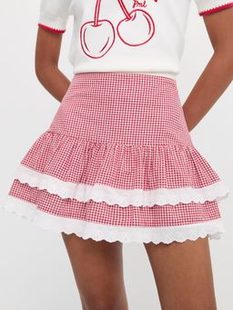Pomelo - Gingham Tiered Mini Skirt - Red
