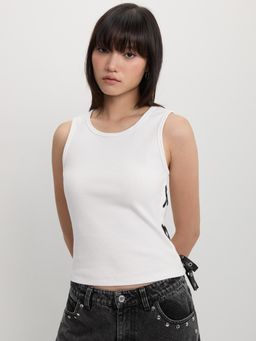 Pomelo - Ribbed Side Lace Up Tank Top - White