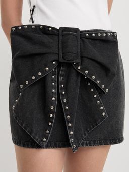 Pomelo - Studded Bow Mini Skirt - Black