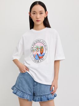 Pomelo - Oversized Graphic T-shirt - White