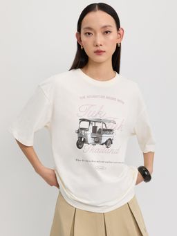 Pomelo - Oversized Graphic T-shirt - Off White