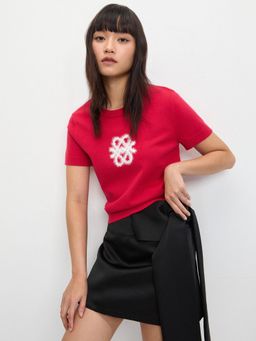 Pomelo - Embroidered Logo Knit T-shirt - Red
