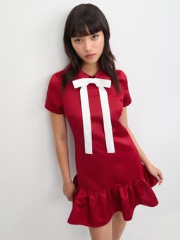 Pomelo - Polo Peplum Bow Detail Dress - Red