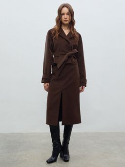 Pomelo - Waist Tie Jacket with Belt - Brown