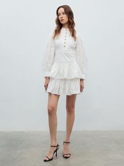 Pomelo - Eyelet Ruffle Dress - White