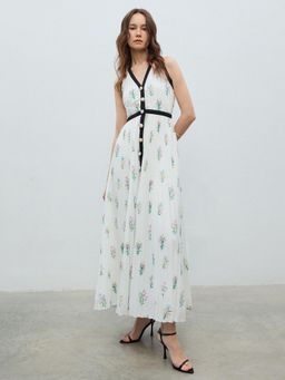 Pomelo - Floral Pleated Maxi Dress - White