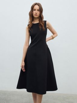 Pomelo - Floral Waist Embellished Dress - Black