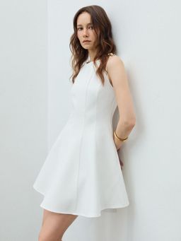 Pomelo - Floral Shoulder Embellished Dress - White