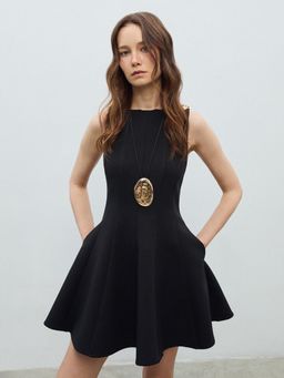 Pomelo - Floral Shoulder Embellished Dress - Black