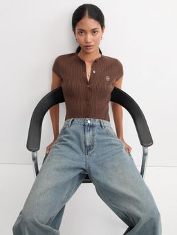 Pomelo - Button-Up Knit Cardigan - Brown