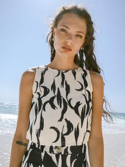 Pomelo - Abstract Print Crop Top - White