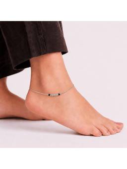 MINOUS - Silver Black Bead Minimal Anklet
