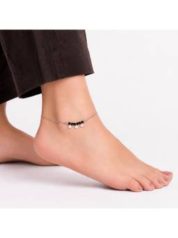 MINOUS - Silver Black Bead Charm Anklet