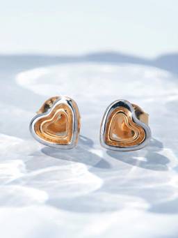 Palmonas - Duotone Heart Outline 925 Sterling Silver Studs