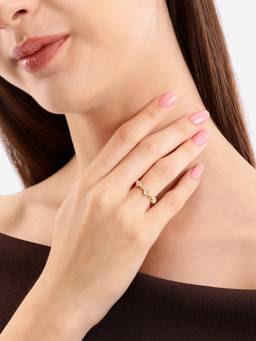 Carlton London - Gold Plated Stylish Cz and Pastel Pink Stone Studded Band Adjustable Ring