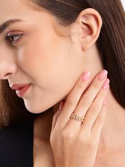 Carlton London - Gold Plated Modern Nature Inspired Marquise Cz Adjustable Ring