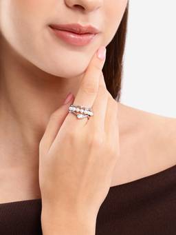 Carlton London - Silver-Plated Contemporary Pearl and Cz Adjustable Ring
