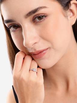 Carlton London - Silver Plated Stylish Round Solitaire and Cz Studded Adjustable Ring