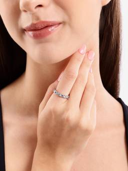 Carlton London - Silver Plated Sleek Cubic Zirconia Accent Band Adjustable Ring