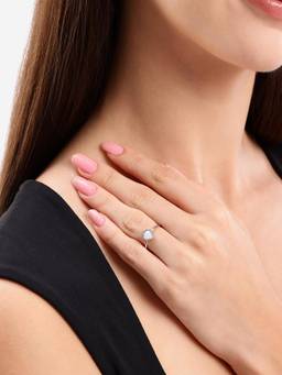 Carlton London - Silver Plated Classic Milky White Stone Heart Adjustable Ring