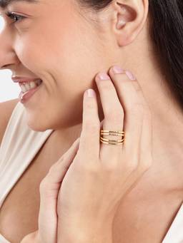 Carlton London - Gold Plated Modern Multi Band Classic Adjustable Ring